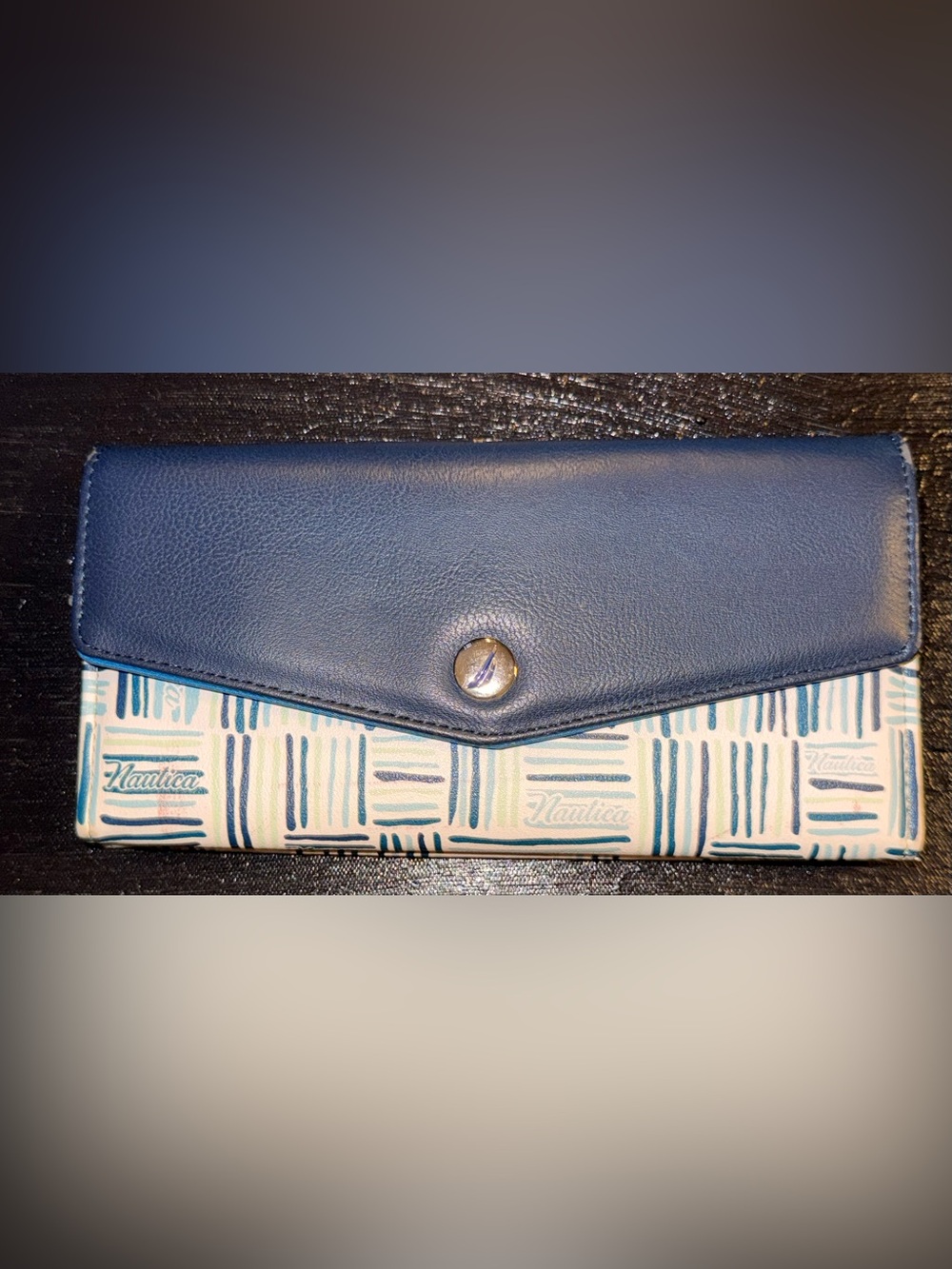 Nautica Navy Blue and Cream Geometric Envelope Wallet